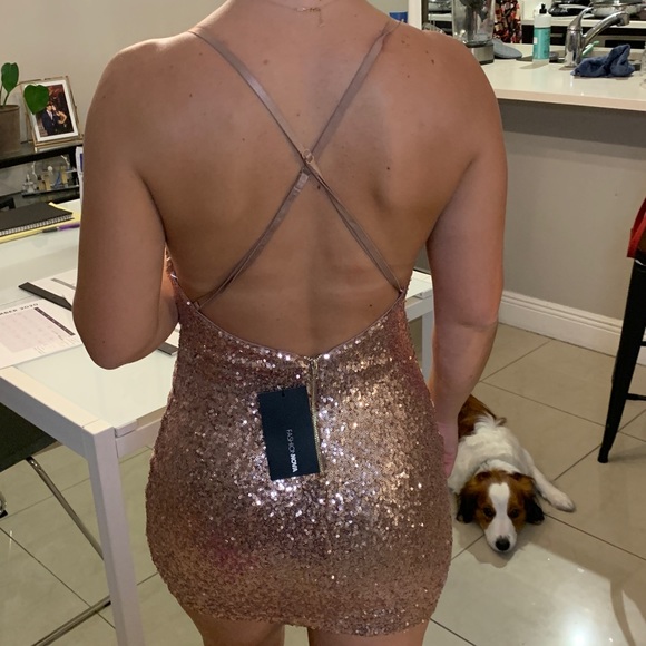 NWT Rose Gold Sequin Open Back Cowl Neck Dress - Picture 6 of 9